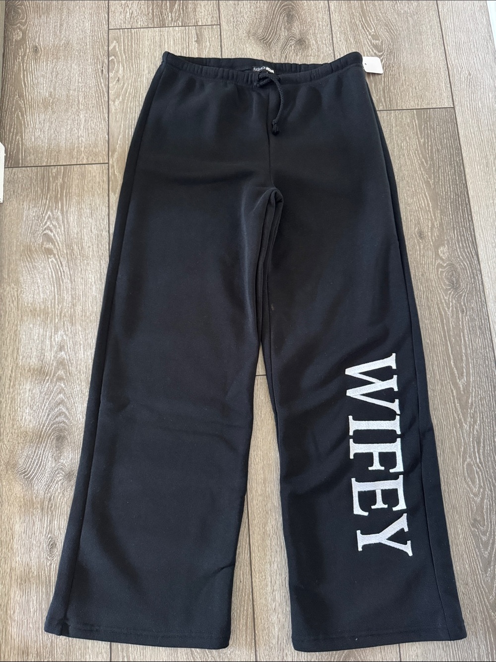 Fashion Nova Black Jogger Sweatpants with White WIFEY Print
